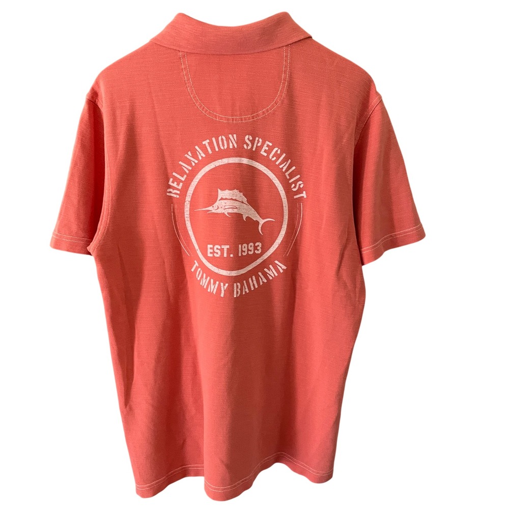Tommy Bahama Mens Pima Cotton Polo Shirt Coral Relaxation Specialist Orange M - Picture 5 of 13